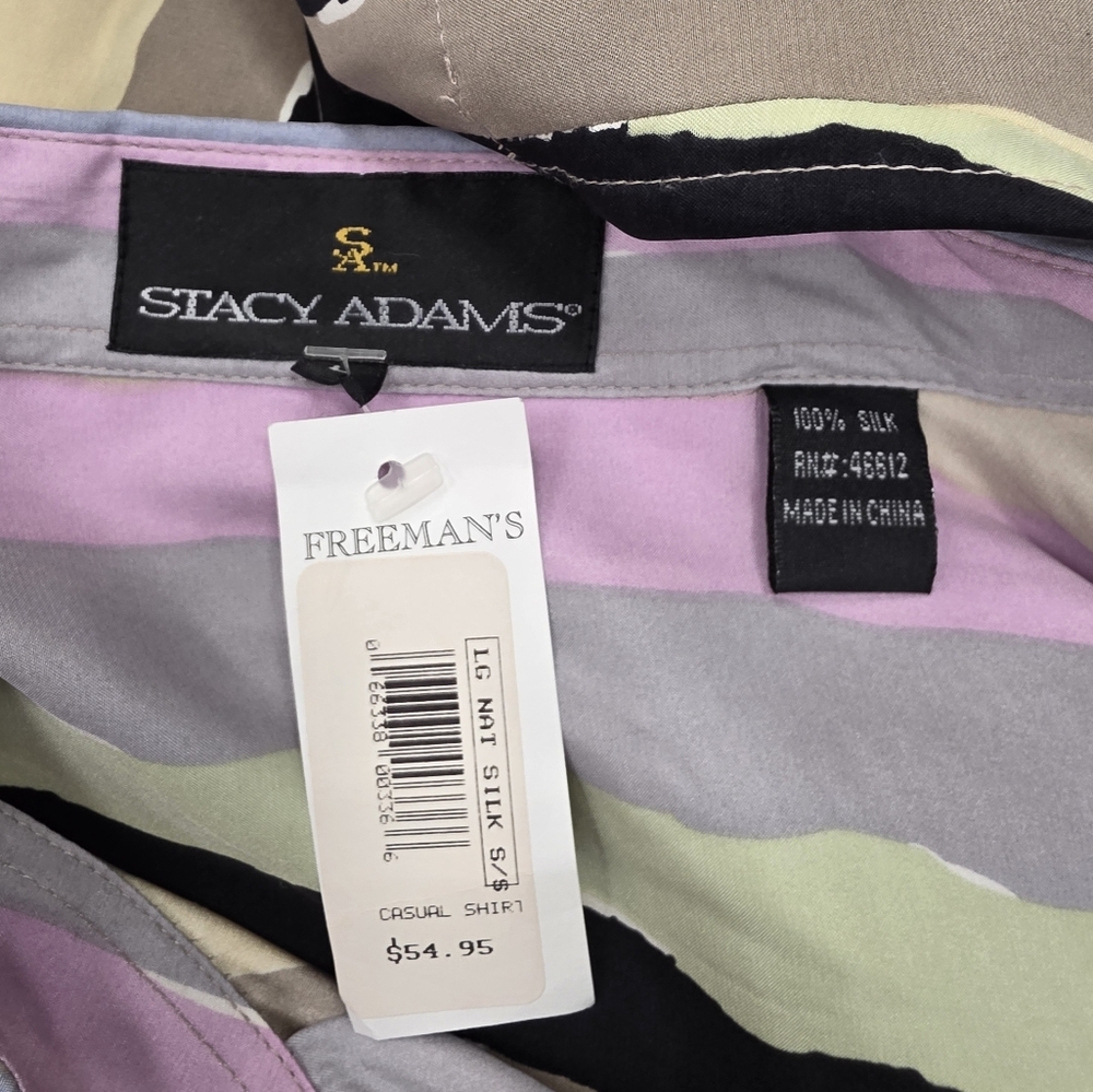 Stacy Adams Multicolor Striped Casual Button Down Shirt Silk - Picture 8 of 9